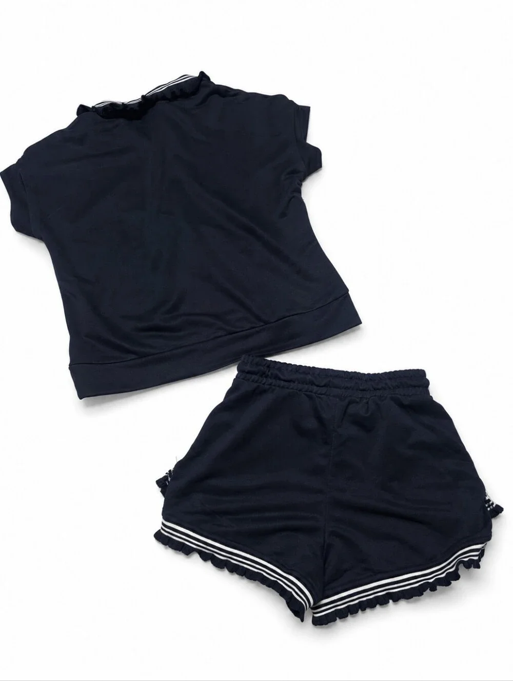 Imily Bela Navy Blue Ruffle Half Zip Top Shorts 2 Piece Set Size Small NWT